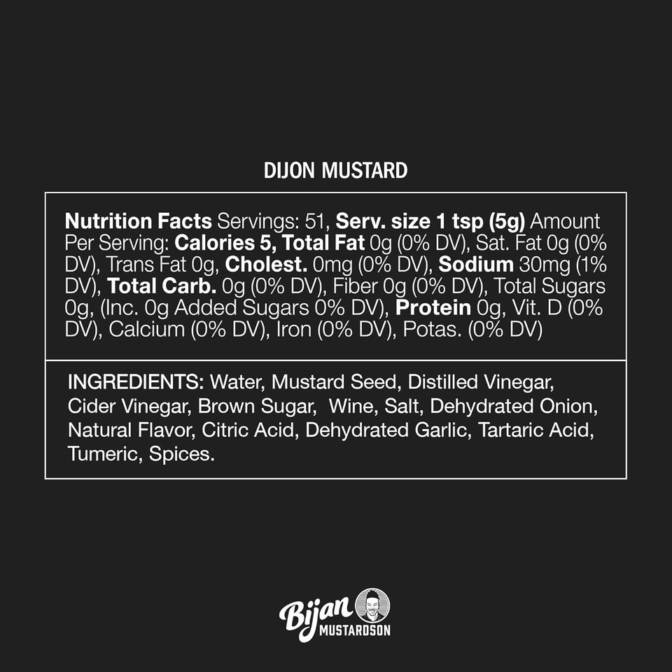 Bijan Mustardson Gourmet Dijon Mustard, Bold & Smooth 9 Oz  Premium Spicy Condiment For Sandwiches, Pretzels, Burgers