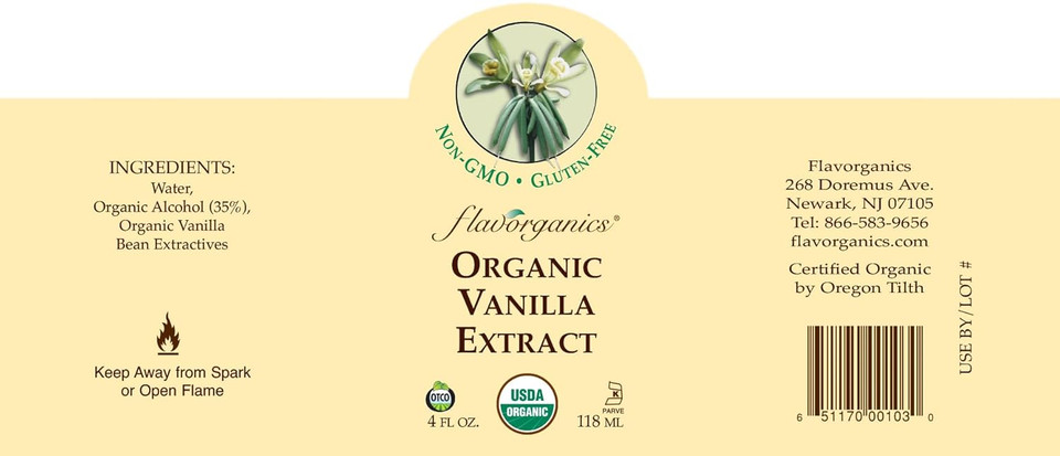 Flavorganics Organic Vanilla Extract, 4 Ounce