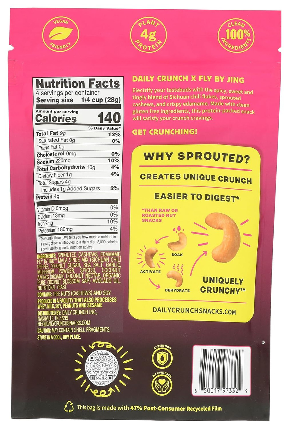 Daily Crunch Sweet Sichuan Sprouted Cashews & Edamame, 4 Oz
