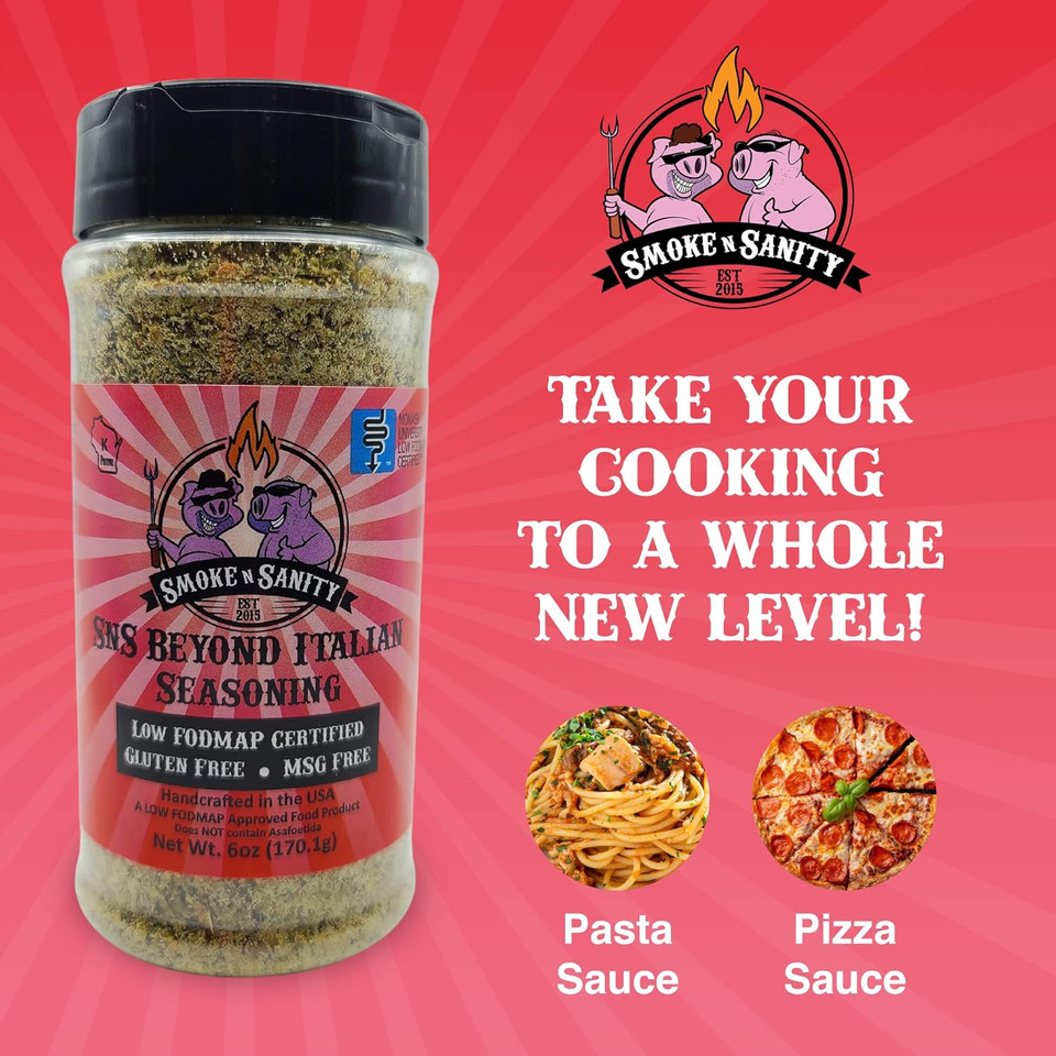 Smoke N Sanity Sns Beyond Italian Seasoning | Monash Certified Low Fodmap | Gluten Free | Certified Kosher | Dairy Free (2.8 Oz Shaker)