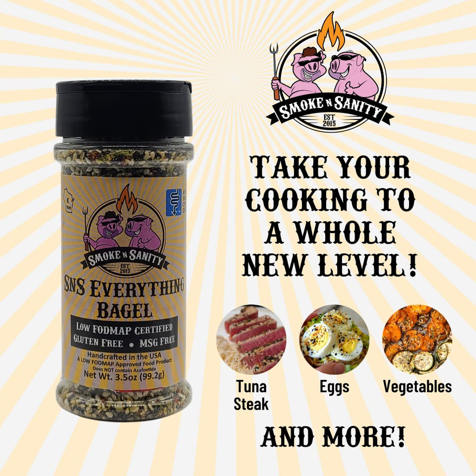Smoke N Sanity Sns Everything Bagel Seasoning - Monash Certified Low Fodmap - Gluten-Free - Certified Kosher - Dairy-Free - Low Fodmap Food - Vegetarian (3.5 Oz Shaker) Smoke N Sanity Sns Everything Bagel Seasoning - Monash Certified Low Fodmap - Gluten-Free - Certified Kosher - Dairy-Free - Low Fodmap Food - Vegetarian (3.5 Oz Shaker)