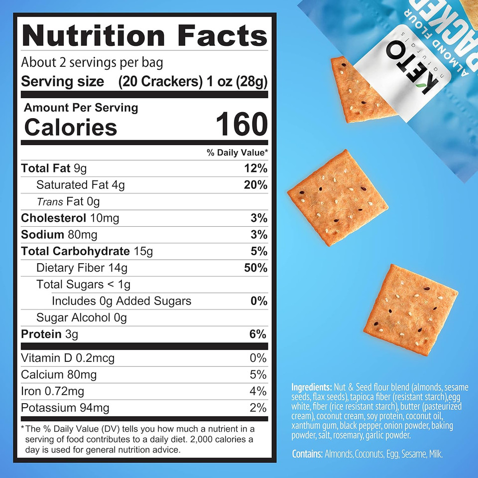 Keto Crackers Low Carb Crackers (Sea Salt & Cheddar & Onion) Keto Friendly Zero Carb No Sugar Added Gluten Free (6 Packs) Almond Flour Crackers Absolutely Gluten Free