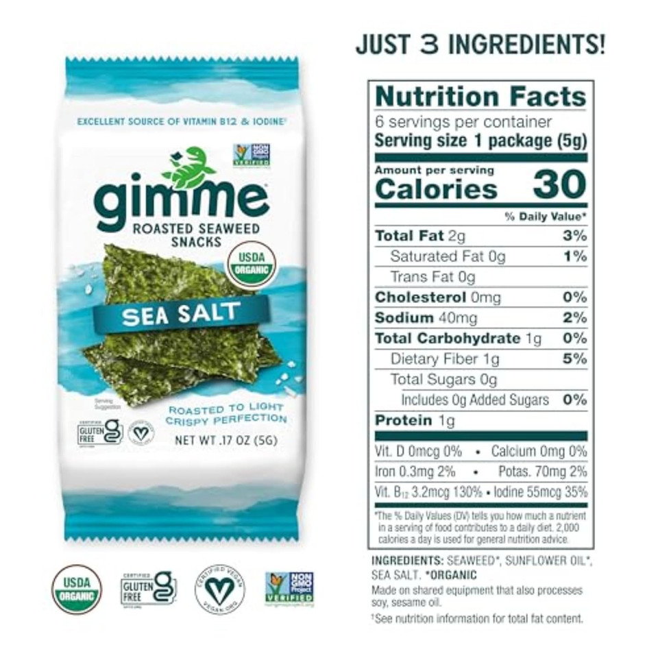 Gimme Seaweed Organic Premium Roasted Seaweed Snacks, Chili Lime, 6 Count, Keto, Vegan, Gluten-Free, Great Source Of Omega3S And Iodine, Healthy On-The-Go Snack For Kids And Adults