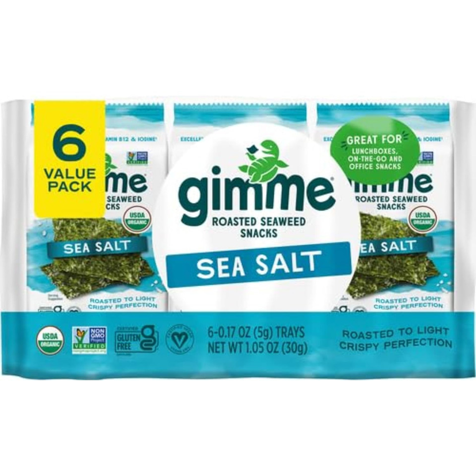 Gimme Seaweed Organic Premium Roasted Seaweed Snacks, Sea Salt & Avocado Oil, 6 Count, Keto, Vegan, Gluten-Free, Great Source Of Omega3S And Iodine, Healthy On-The-Go Snack For Kids And Adults