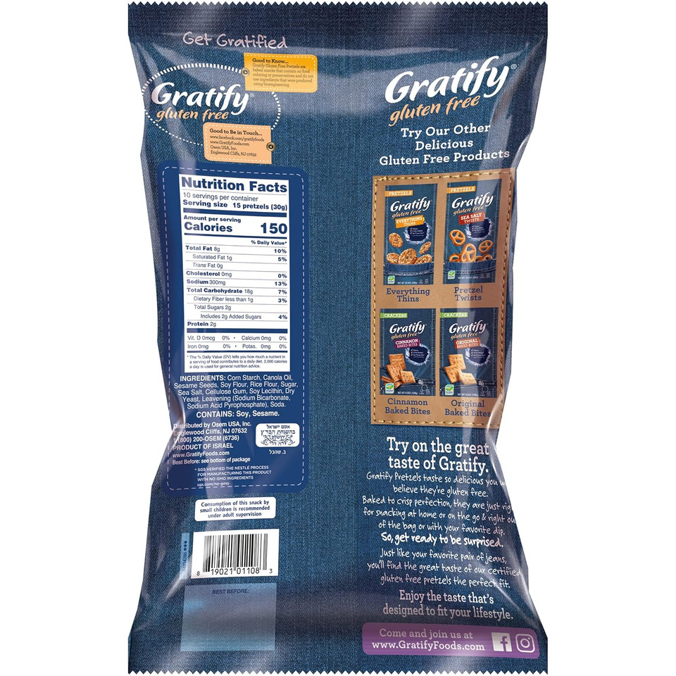 Gratify Pretzel Gf Thin Sesame 10.5Oz