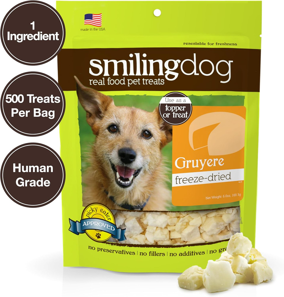 Herbsmith Smiling Dog Treats  Freeze Dried Gruyere  100% Real Wisconsin Cheese  Single Ingredient  Human Grade  Made In Usa  9 Oz