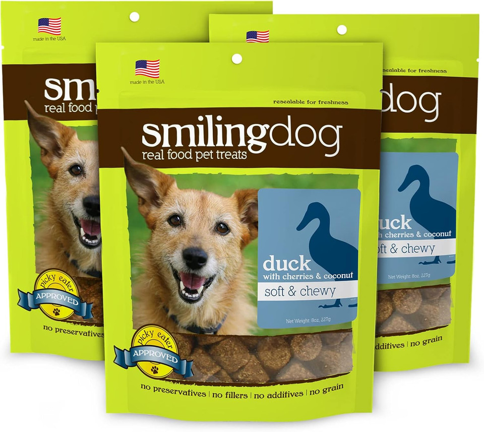 Herbsmith Smiling Dog Treats - Soft And Chewy Dog Treats For Senior Dogs - Dog Training Treats Turkey, Flax, And Cranberry Treats For Dogs - 8 Oz