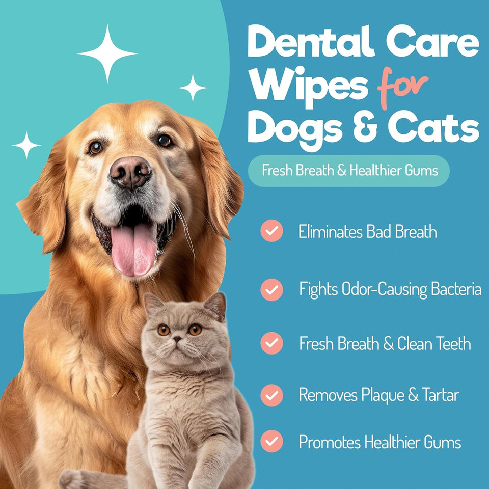 Dog Teeth Cleaning Wipes - Dog Tooth Brushing Kit - Dog Toothbrush Finger Wipes - Removes Plaque & Tartar, Dog Breath Freshener - No-Rinse Pet Dental Care For Dogs & Cats - Easy Use - 55 Count