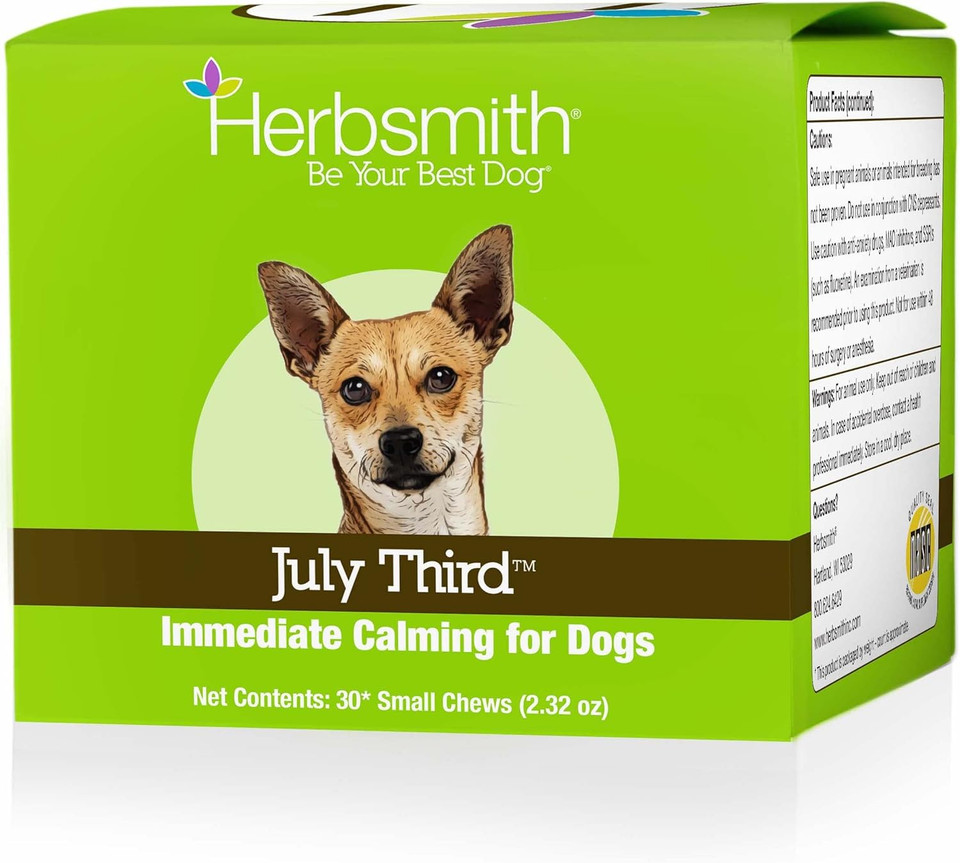 Herbsmith July Third - Canine Calming Chews - Calming Herbs For Dogs - Anxiety Supplements For Dogs - 30Ct Large Chews