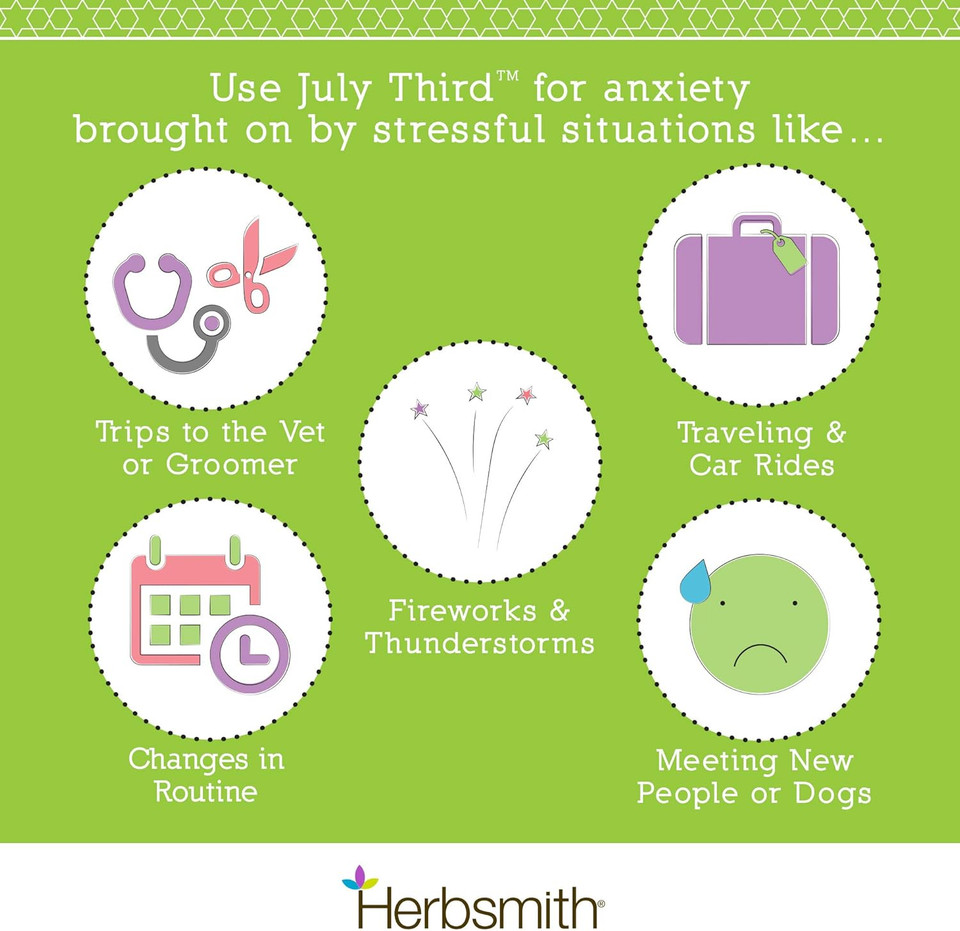 Herbsmith July Third - Canine Calming Chews - Calming Herbs For Dogs - Anxiety Supplements For Dogs - 30Ct Large Chews