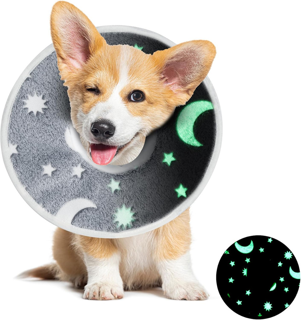 Mabozoo Adjustable Soft Dog Cone For Dogs After Surgery, Glow In The Dark Pet Recovery Collar For Dogs And Cats,Comfy Elizabethan Collar After Surgery For Prevent Biting Scratching(S)