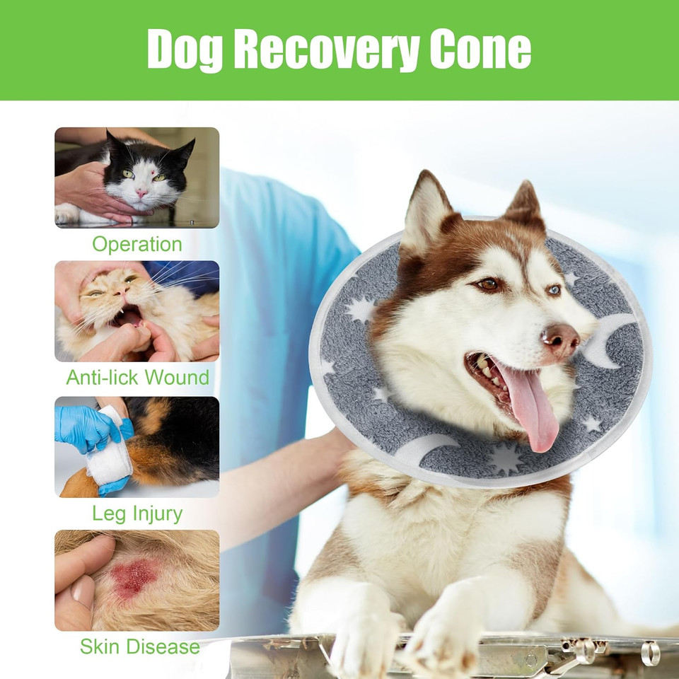 Mabozoo Adjustable Soft Dog Cone For Dogs After Surgery, Glow In The Dark Pet Recovery Collar For Dogs And Cats,Comfy Elizabethan Collar After Surgery For Prevent Biting Scratching(S)
