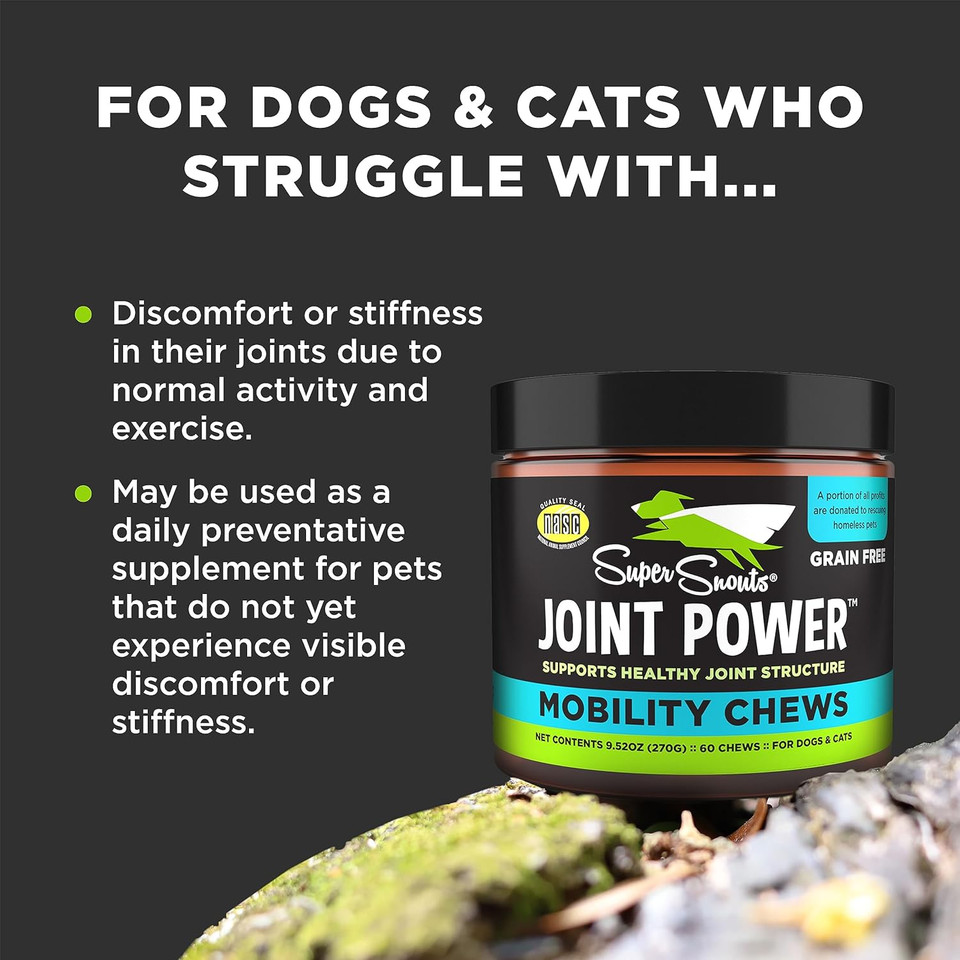 Super Snouts Joint Power  60 Soft Chews  Joint Supplement For Dogs And Cats With Green Lipped Mussel Helps Ease Discomfort & Stiffness Made In The Usa