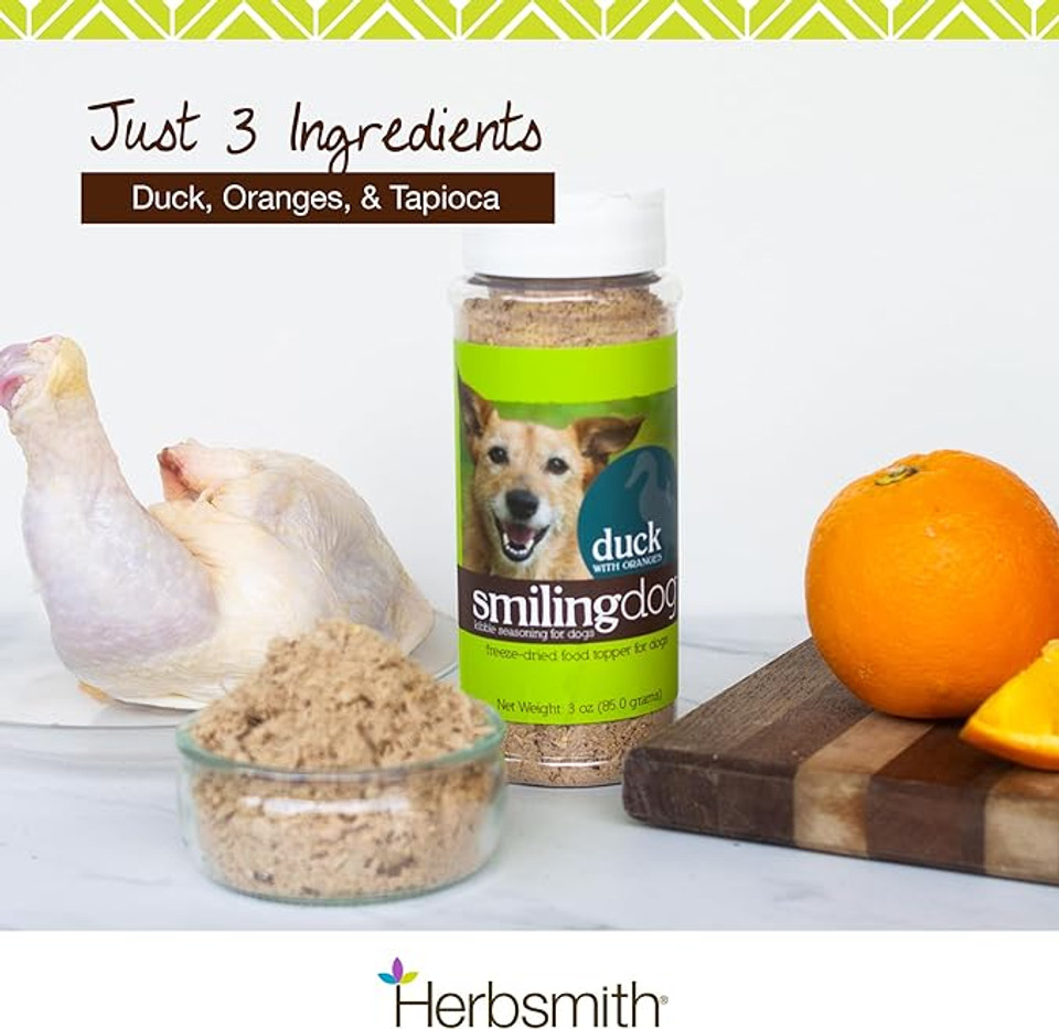 Herbsmith Kibble Seasoning  Freeze Dried Duck  Dog Food Topper For Picky Eaters  Grocery-Grade Fruits + Veggies  3Oz
