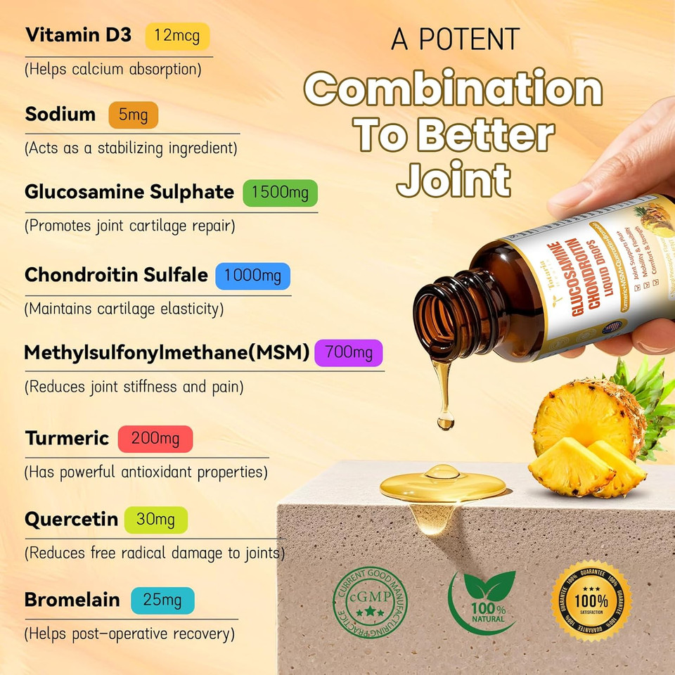 Glucosamine Chondroitin Msm Liquid Drops - Fsa Hsa Eligible Items List Chondroitin Sulfate Supplement Turmeric, Quercetin, Bromelain, Msm Oil Support Joint Health Vegan Supplements