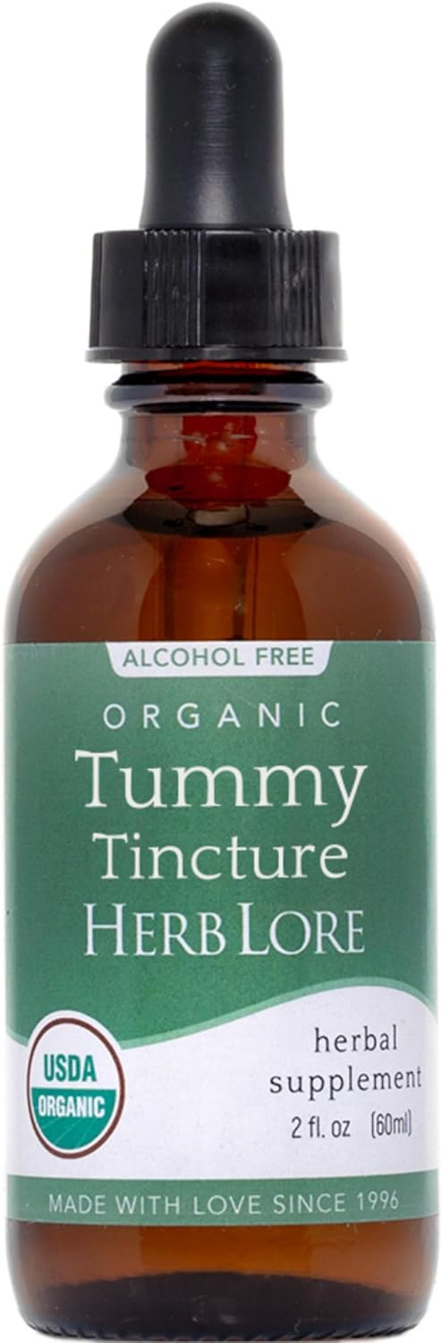 Herb Lore Tummy Tincture  Usda Organic Herbal Digestive System Support  Alcohol-Free Kid Safe Drops For Occasional Gas, Bloating, Colic, & Upset Stomach - 4 Fl Oz