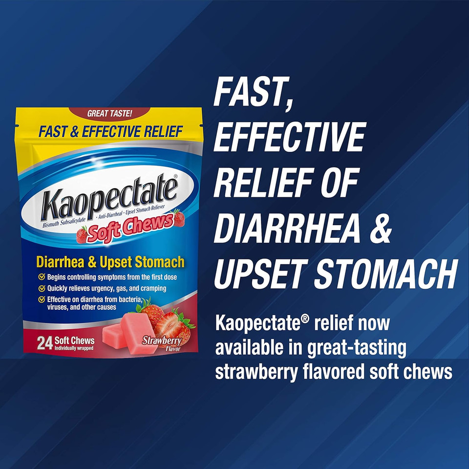 Kaopectate Soft Chews, Bismuth Subsalicylate, Anti-Diarrheal And Upset Stomach Reliever - 24 Count
