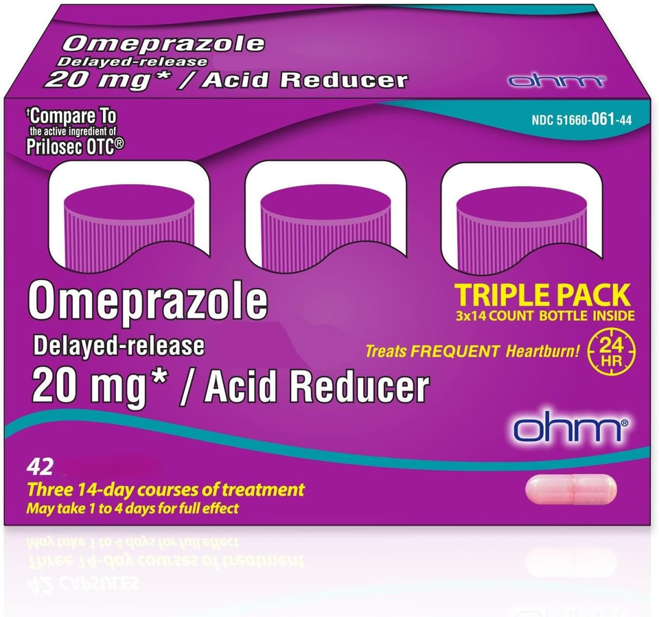 Ohm Omeprazole Delayed-Release Tablets, 20Mg Acid Reducer, Treats Frequent Heartburn (4 Weeks Of Supply, 28, Count)