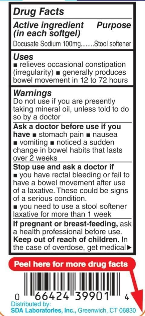 Sda Laboratories Docusate Sodium 100 Mg Stool Softener, Fast-Acting Relief From Occasional Constipation For Easier Bowel Movements, 1000 Softgels (1 Pack)