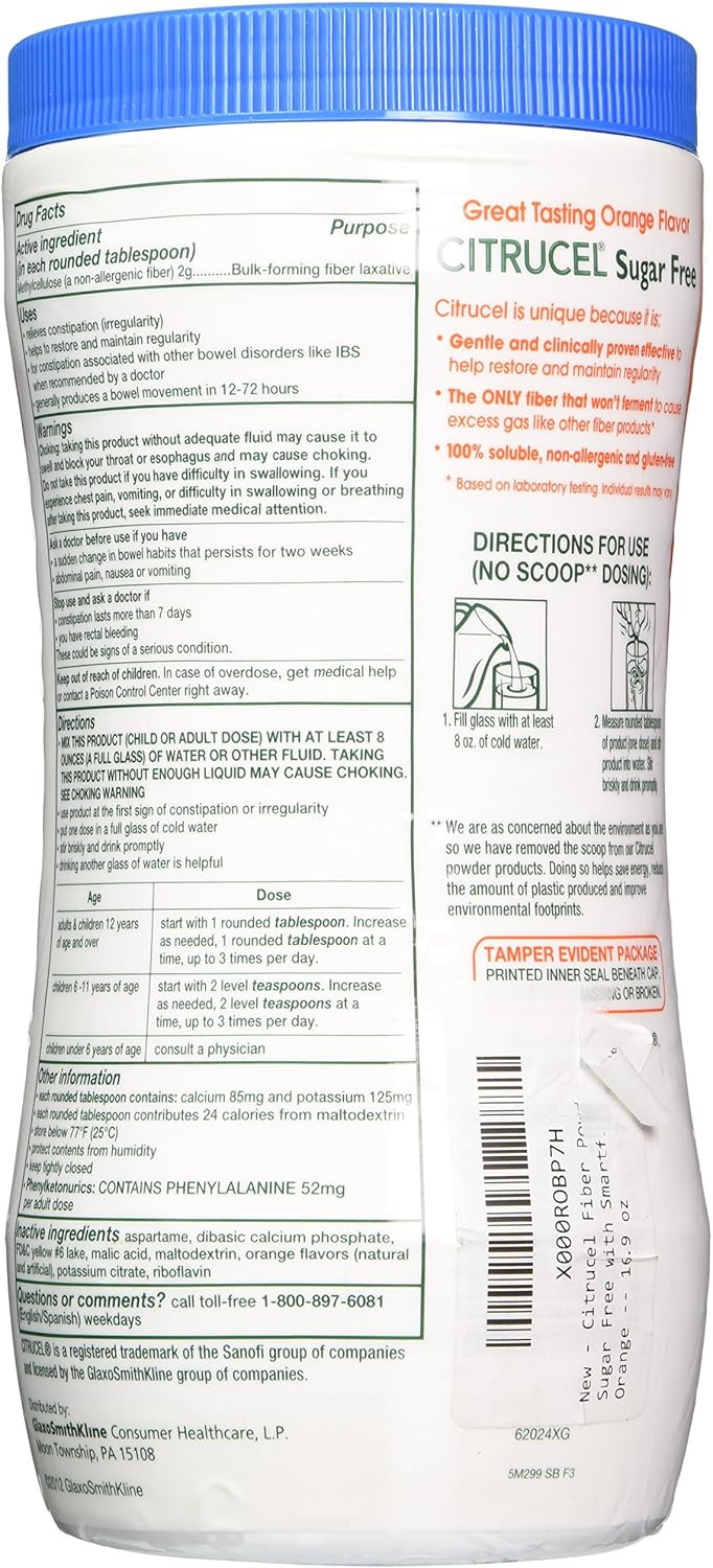 Citrucel Orange Sugar Free Laxative, 16.9 Oz