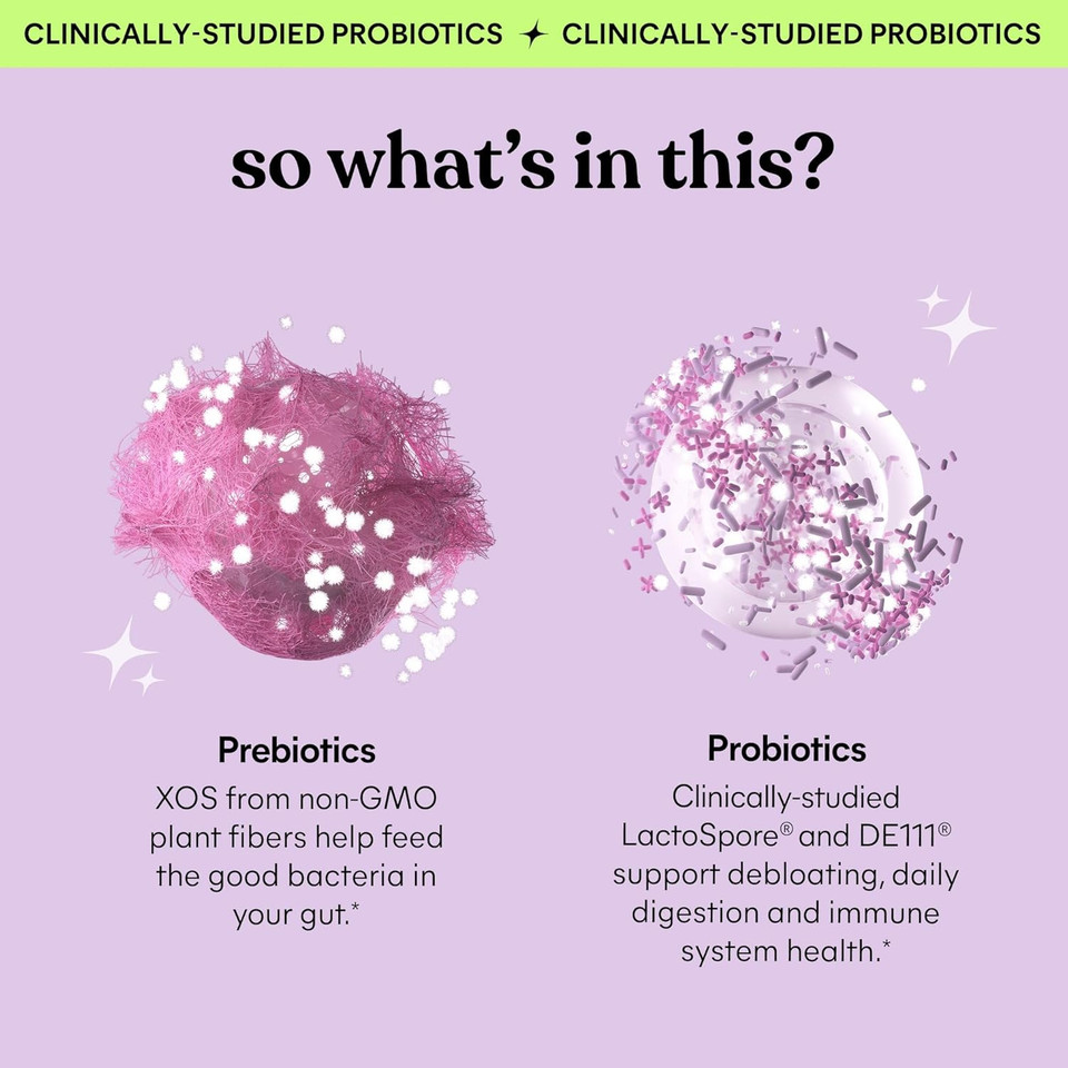 Lemme Debloat - Digestive & Gut Health Gummies With 2 Clinically Studied Probiotics & Prebiotic, Vegetarian, Gluten Free, Non Gmo, Blackberry Flavor (60 Count)