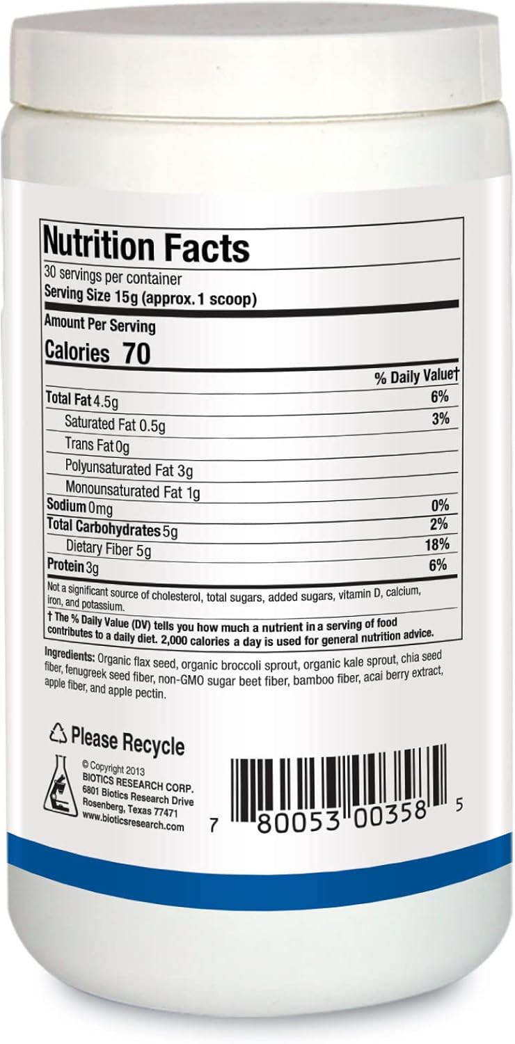 Biotics Research Biofiber Complete - 10 Whole Food Fibers (Organic & Non-Gmo), 5G Of Fiber Per Serving, Easy-To-Mix Powder, Prebiotic Gut Support 15.9 Oz