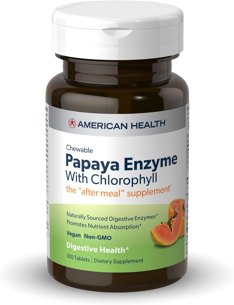 American Health Papaya Enzyme With Chlorophyll - 100 Chewable Tablets - Promotes Nutrient Absorption - Non-Gmo, Vegan, Gluten Free - 33 Servings