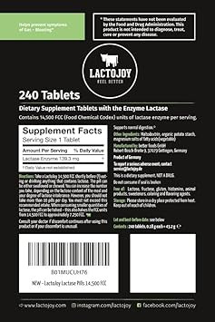Lactojoy Lactase Pills 14.500 Fcc I 240 Pieces Refill Package I Powerful Lactase Enzymes For Lactose Intolerance I Ultra Pure Lactase For Improved Digestion I 100% Vegan