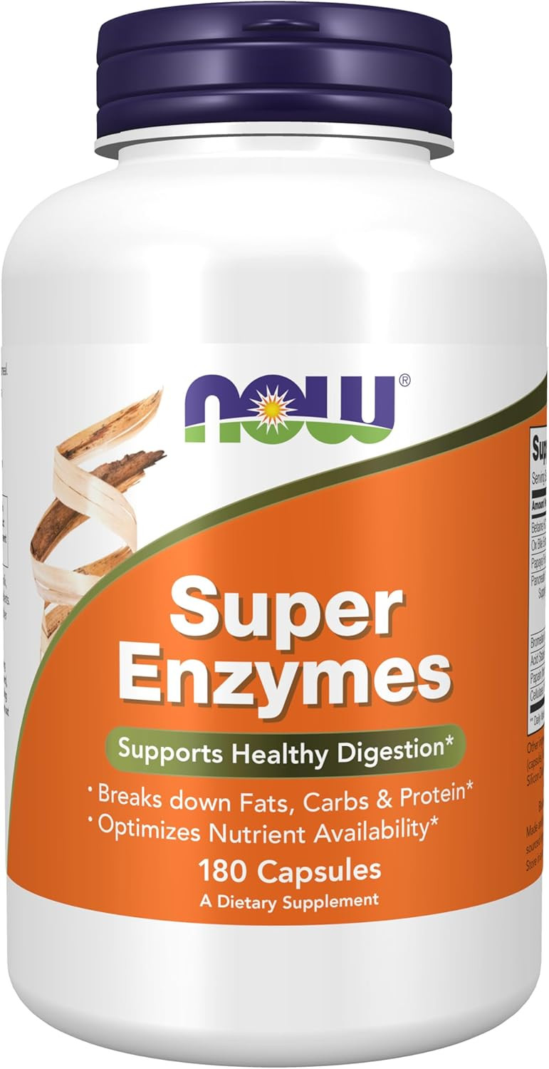 Now Foods Supplements, Super Enzymes, Formulated With Bromelain, Ox Bile, Pancreatin And Papain,180 Capsules