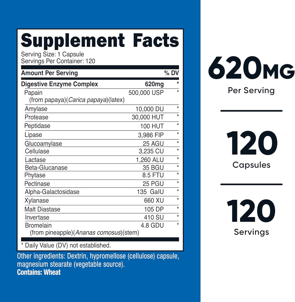 Nutricost Digestive Enzymes 620Mg, 120 Veggie Capsules (2 Bottles) - Complete Digestive Enzyme Supplement