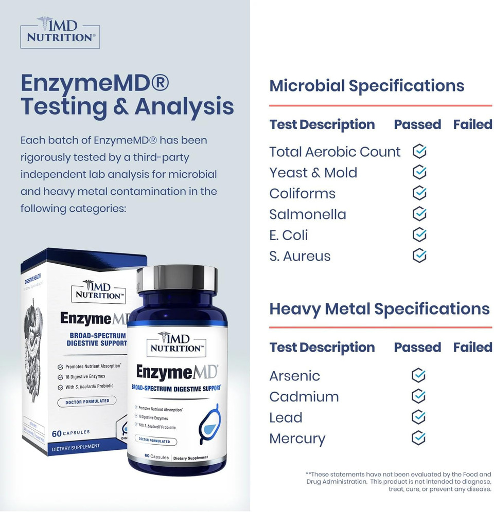 1Md Nutrition Enzymemd - Digestive Enzymes Supplement - Doctor Formulated | 18 Plant-Based Enzymes - Gas & Bloating Support | 60 Capsules