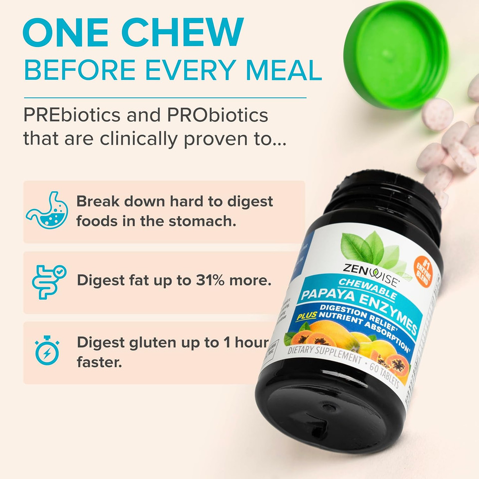 Zenwise Health Papaya Enzymes Chewable With Digestive Enzymes And Bromelain For Digestive Health And Bloating Relief For Women And Men, Enzymes For Digestion And Gut Health - 60 Ct Zenwise Health Papaya Enzymes Chewable With Digestive Enzymes And Bromelain For Digestive Health And Bloating Relief For Women And Men, Enzymes For Digestion And Gut Health - 60 Ct