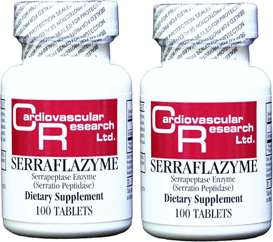 Cardiovascular Resarch Serraflazyme Serrapeptase Enzymes 200 Stay Fresh Enteric Coated 5 Mg Tablets (100 X 2 Packs)