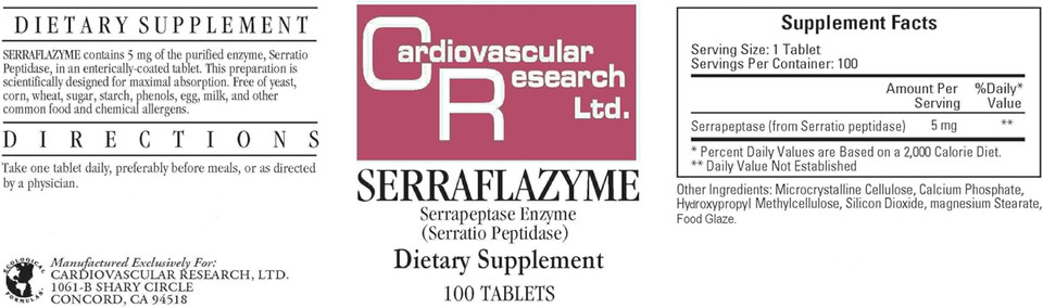 Cardiovascular Resarch Serraflazyme Serrapeptase Enzymes 200 Stay Fresh Enteric Coated 5 Mg Tablets (100 X 2 Packs)