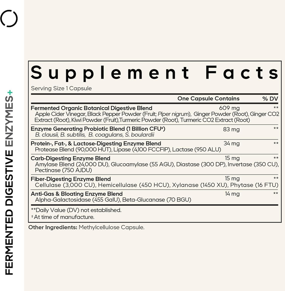 Codeage Fermented Digestive Enzymes Supplement 3-Month Supply - 14 Digestive Enzymes, Probiotics, Prebiotics, Fermented Botanicals, Plant-Based Multi Pancreatic Enzymes - 1 Capsule A Day - 90 Capsules