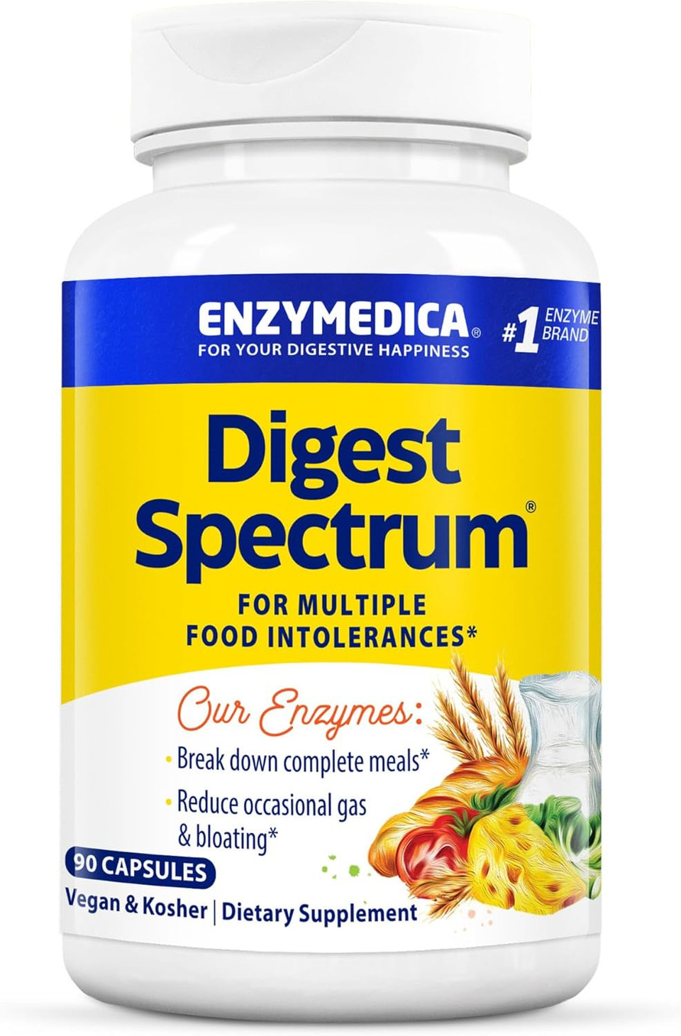 Enzymedica Digest Spectrum, Digestive Enzymes For Multiple Food Intolerances, Offers Fast-Acting Gas & Bloating Relief, 90 Count