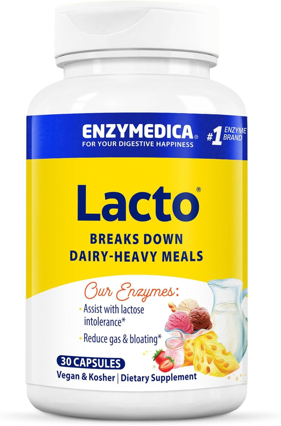 Enzymedica Lacto, Digestive Enzymes For Complete Dairy Digestion, Offers Fast-Acting Gas & Bloating Relief