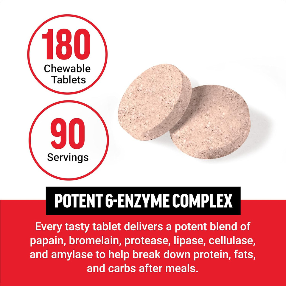 Force Factor Papaya Enzymes Complex, Digestion Supplement And Bloating Relief With Amylase And Bromelain, Support Healthy Digestion, Sugar Free, Non-Gmo, Tropical Fruit Flavor, 180 Chewable Tablets