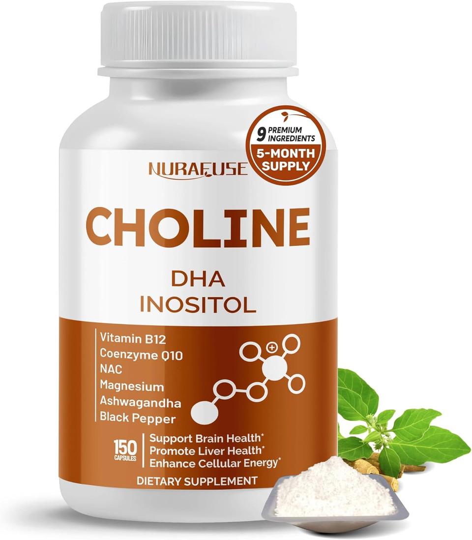 Choline With Dha, Inositol, Vitamin B12, Coenzyme Q10, Nac, Magnesium, Ashwagandha  Supports Brain Health, Promotes Liver Health  Made In The Usa
