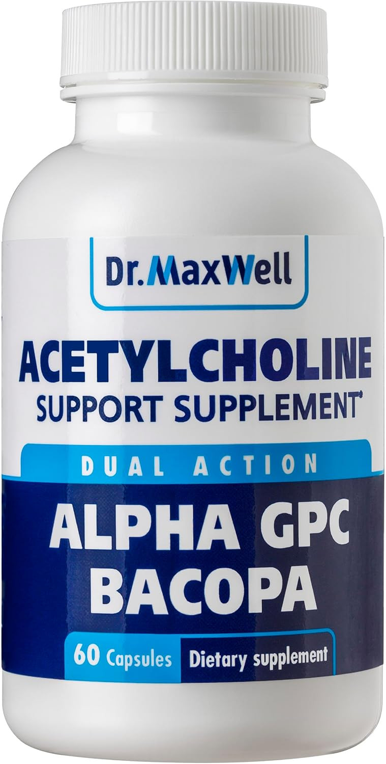 Acetylcholine, Alpha Gpc Choline 600Mg + Bacopa, Better Than Each Alone. More Reliable Acetylcholine (Supports Memory & Learning) Supplement, 60 Capsules