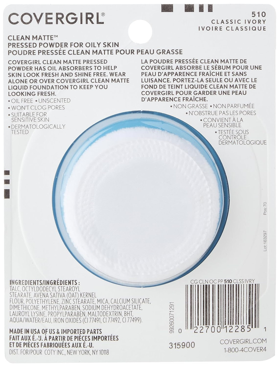 Covergirl Clean Matte Pressed Powder, Oil Control Powder, 1 Container, .35 Fl Oz, Face Powder, Oil Free Loose Powder, Matte Finish, Lightweight, Shine Free Formula, Leaves Skin Smooth And Clean