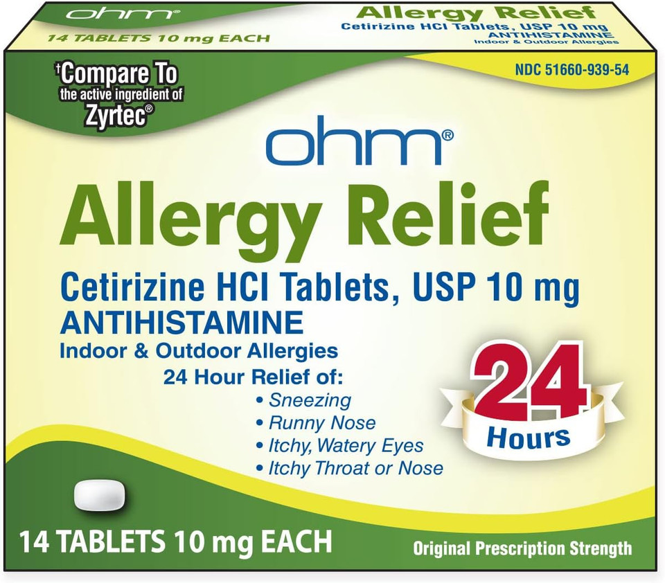 Ohm 24-Hour Allergy Medicine (14-Count) Antihistamine For Pollen, Hay Fever, Dry, Itchy Eyes, Allergies | Cetirizine Hcl 10Mg Tablets Ohm 24-Hour Allergy Medicine (14-Count) Antihistamine For Pollen, Hay Fever, Dry, Itchy Eyes, Allergies | Cetirizine Hcl 10Mg Tablets