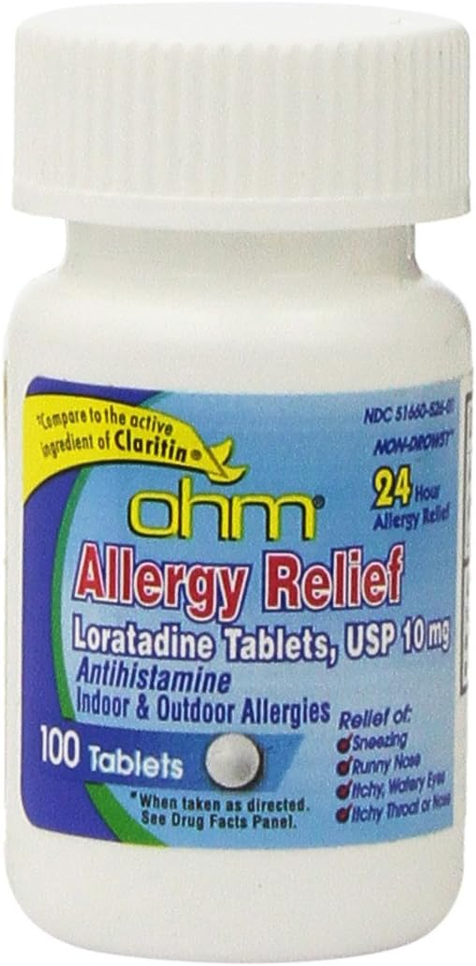 Ohm Allergy Pills - Loratadine Allergy 24 Hour Non Drowsy Relief For Seasonal Allergies, Sneezing - Loratadine 10 Mg Antihistamine For Effective Non-Drowsy 24-Hour Symptom Relief - 100 Count Ohm Allergy Pills - Loratadine Allergy 24 Hour Non Drowsy Relief For Seasonal Allergies, Sneezing - Loratadine 10 Mg Antihistamine For Effective Non-Drowsy 24-Hour Symptom Relief - 100 Count