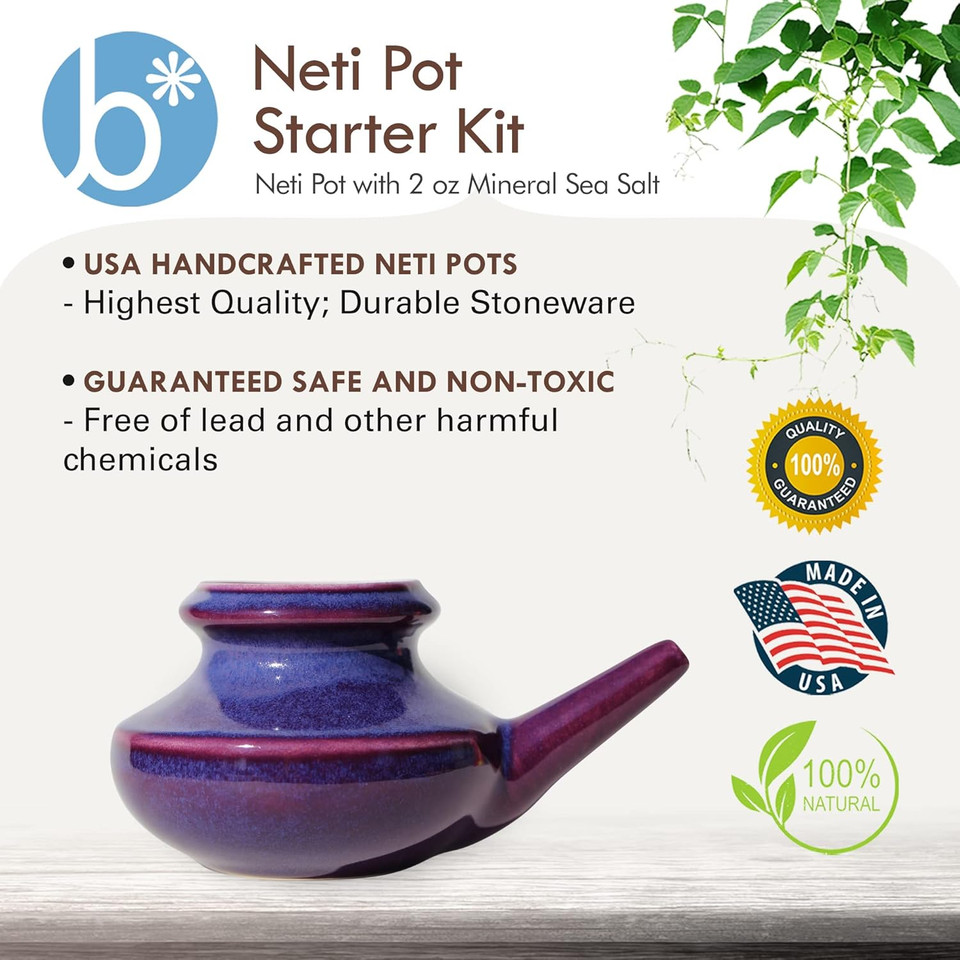 Neti Pot Tool Kit - Snoring & Saline Solution, Handcrafted Ceramic Dishwasher Safe With 2Oz Mineral Sea Salt For Nose Cleaning & Sinus Rinse Perfect For Allergy Relief In Adults & Kids (Jade)
