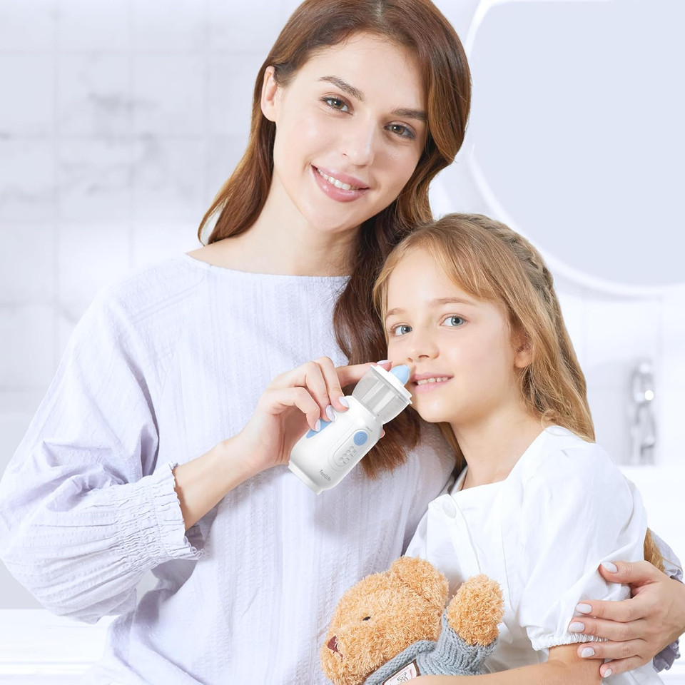 Nasal Irrigation System For Kids And Adults - Electric Neti Pot Nasal Irrigator For Saline Rinse Sinus Infection Treatment, 4 Adjustable Modes, Portable Sinus Rinse Kit (Blue)