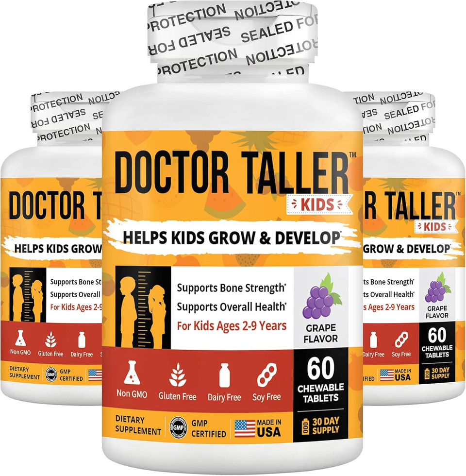 Doctor Taller Kids - Healthy Bone Strength Of Kids With Multivitamins & Multiminerals For Children Ages 2 To 9 - Support Bone Health And Overall Wellness - Grape Flavor - 120 Chewable Tablets | Pack 2