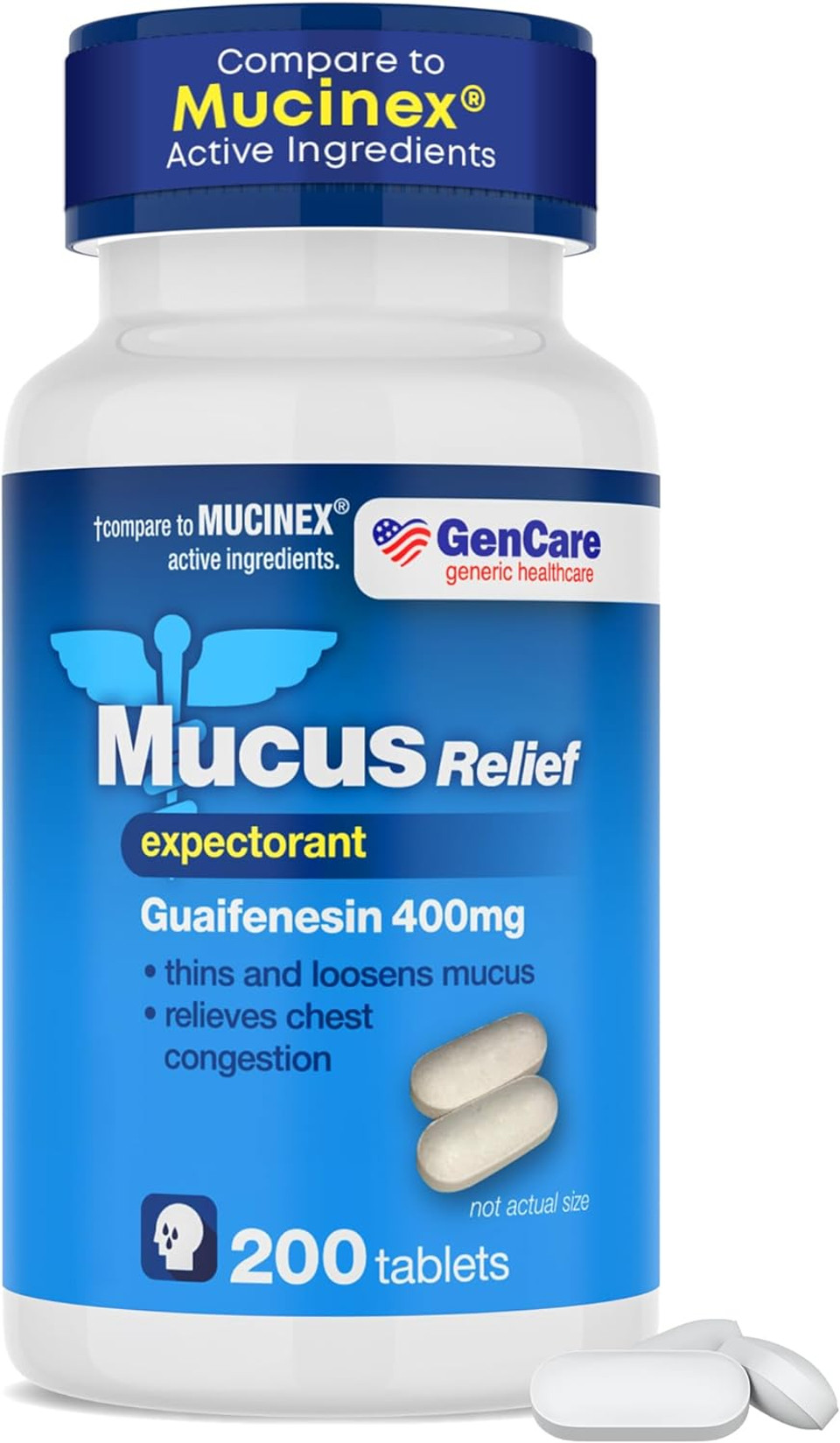 Gencare Mucus Relief Expectorant Guaifenesin 400 Mg 200 Tablets Value Pack - Fast Acting Thinning Of Mucus For Colds, Chest Congestion, Flu, Coughing And Allergies