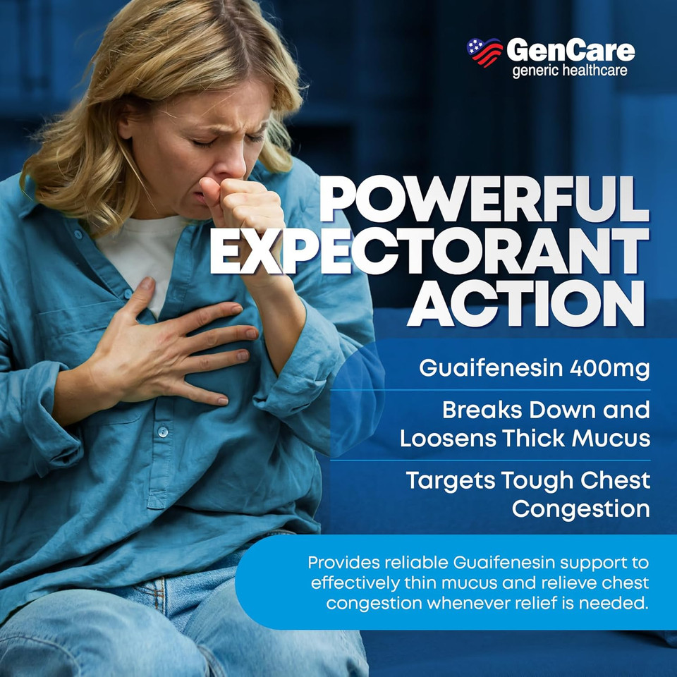 Gencare Mucus Relief Expectorant Guaifenesin 400 Mg 200 Tablets Value Pack - Fast Acting Thinning Of Mucus For Colds, Chest Congestion, Flu, Coughing And Allergies