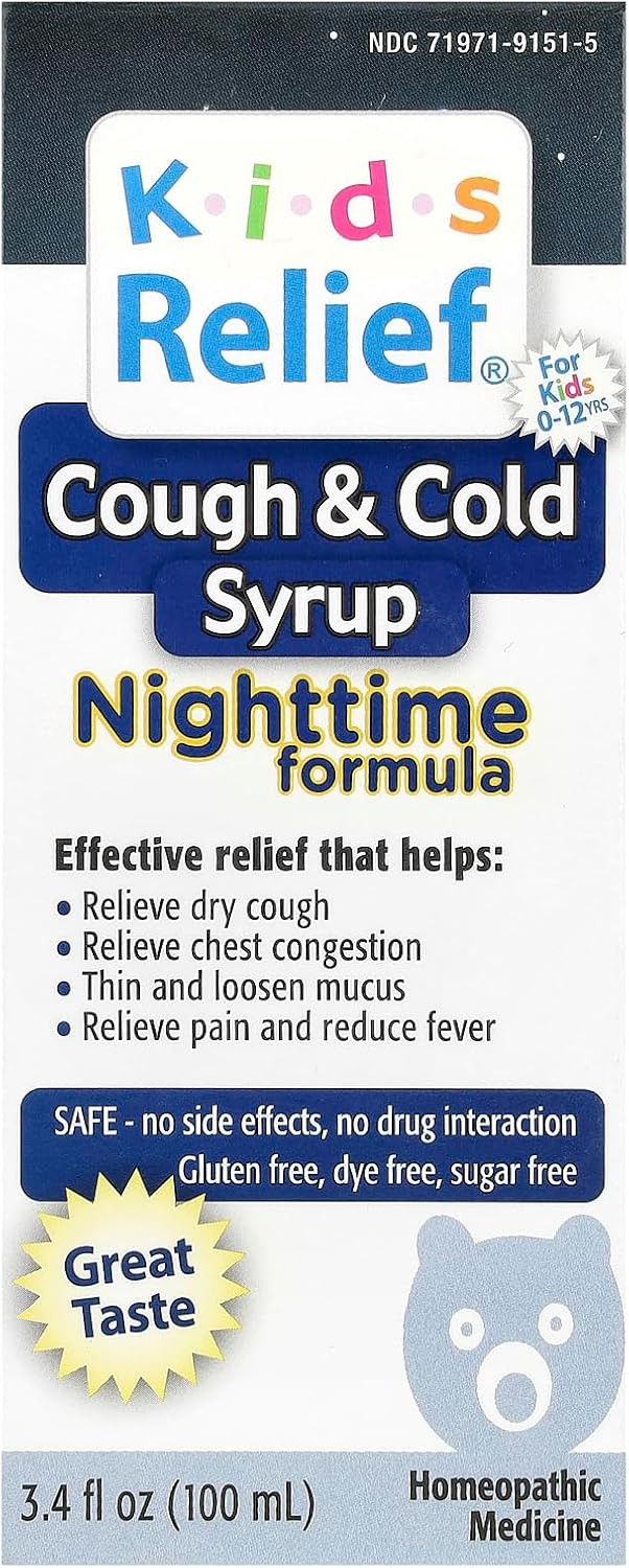 Kids Relief Cough & Cold Syrup Nighttime Formula 3.4Oz