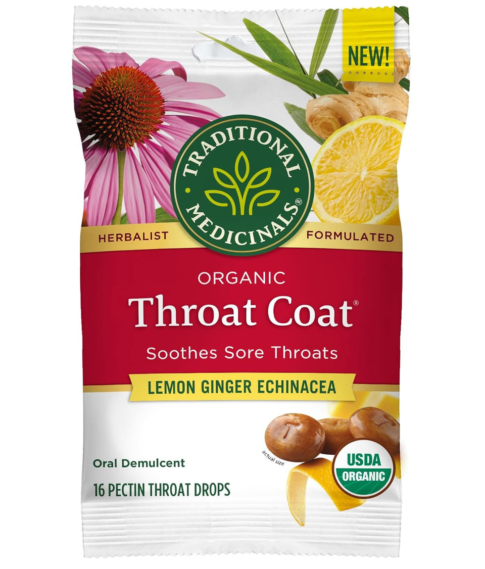 Traditional Medicinals Throat Coat Organic Cough Drops, Eucalyptus Mint With Menthol, Soothes Sore Throats & Relieves Coughs, 30Ct